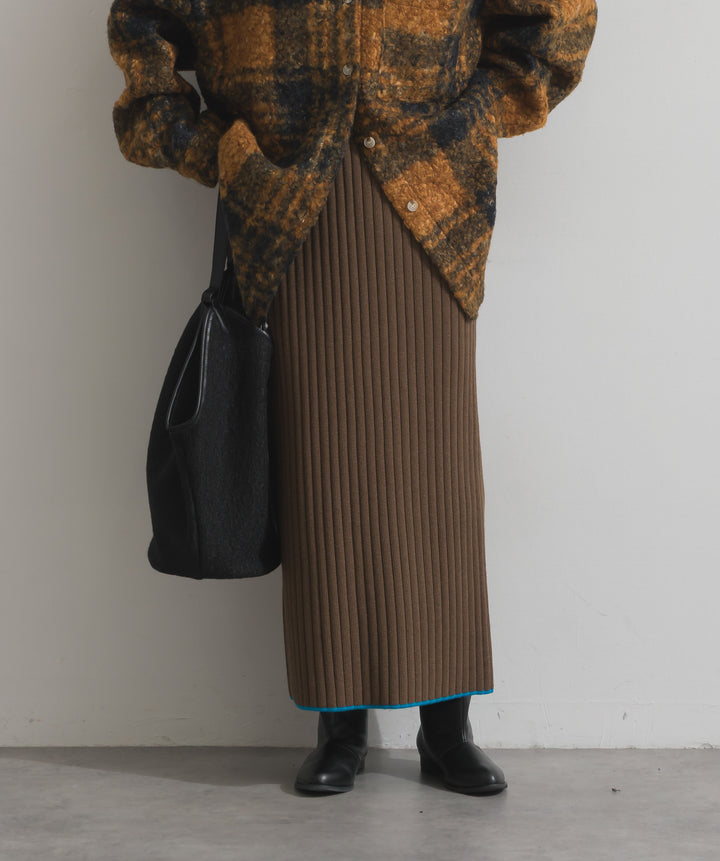 カラーヘムワイドリブニットタイトスカート