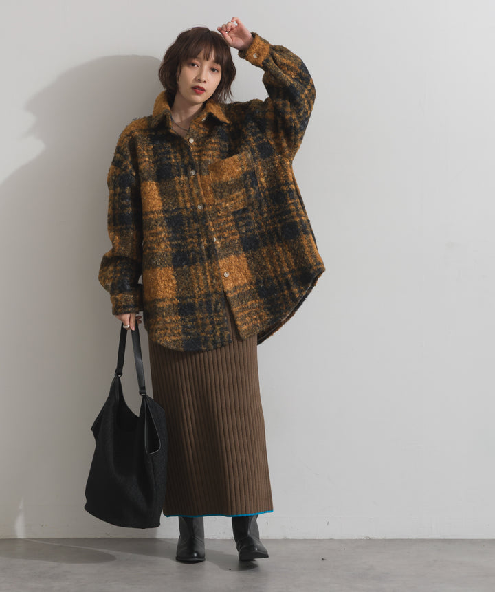 カラーヘムワイドリブニットタイトスカート