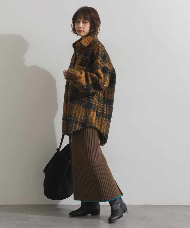 カラーヘムワイドリブニットタイトスカート