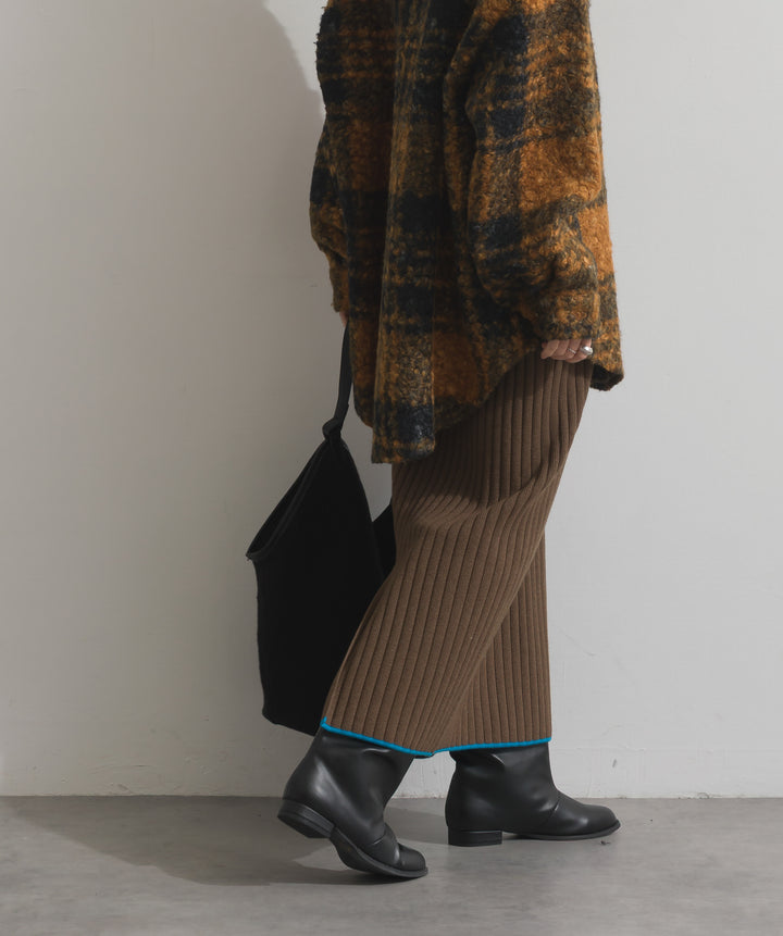 カラーヘムワイドリブニットタイトスカート