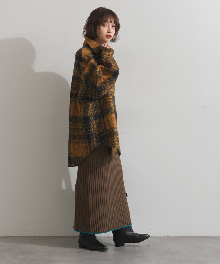 カラーヘムワイドリブニットタイトスカート