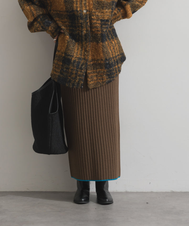 カラーヘムワイドリブニットタイトスカート