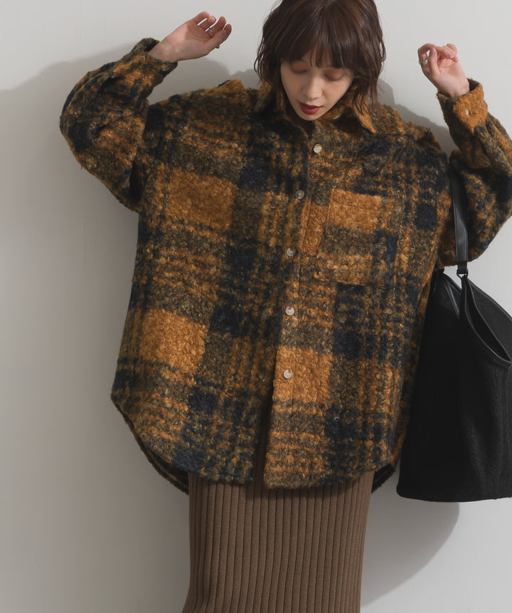 起毛チェック＆レオパードCPOシャツジャケット