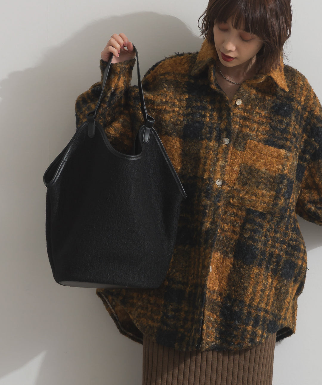 フェイクウールワンショルダーバック