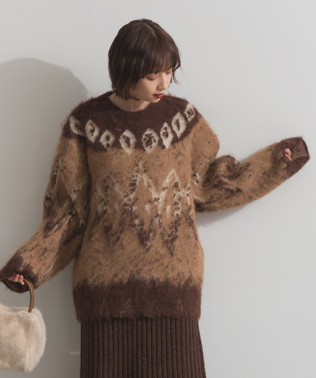 ノルディック柄シャギーニットプルオーバー
