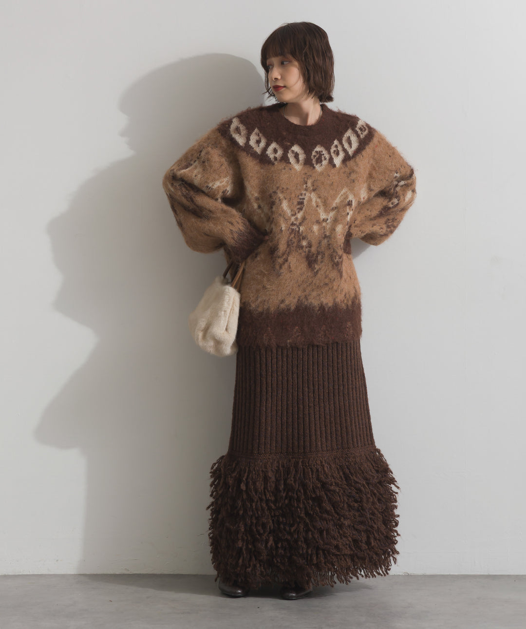 ノルディック柄シャギーニットプルオーバー