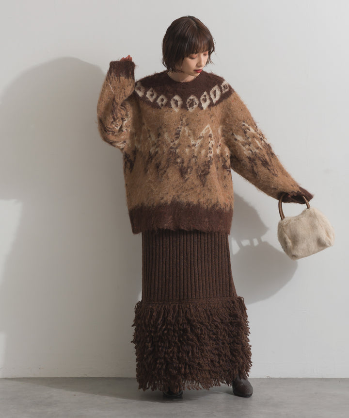 ノルディック柄シャギーニットプルオーバー