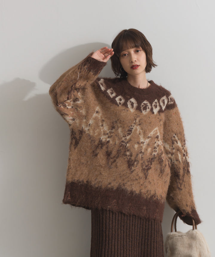 ノルディック柄シャギーニットプルオーバー