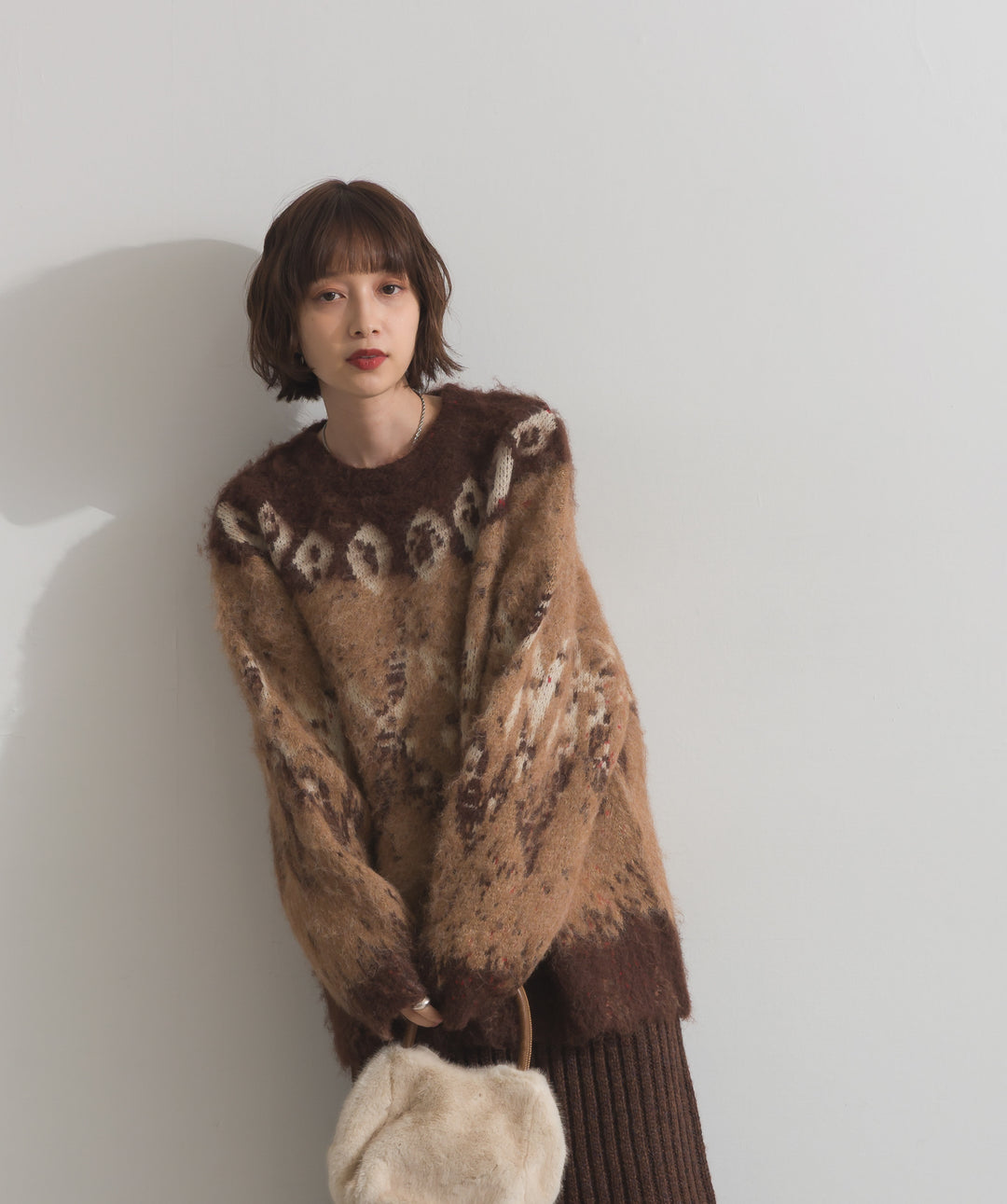 ノルディック柄シャギーニットプルオーバー