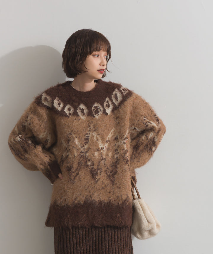 ノルディック柄シャギーニットプルオーバー