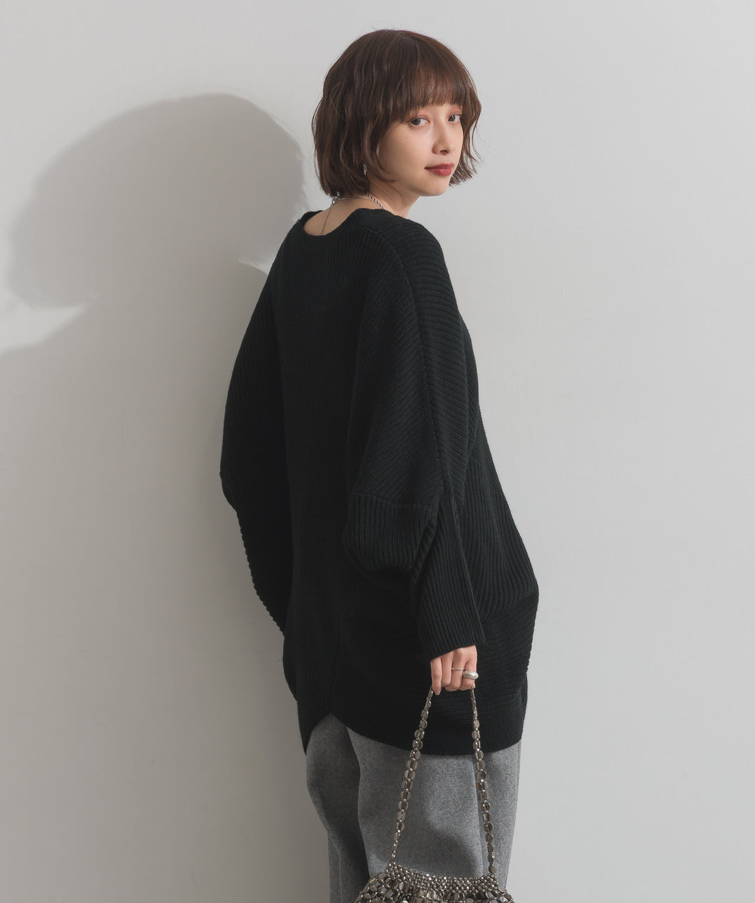 ルーズドレープドルマンニットプルオーバー