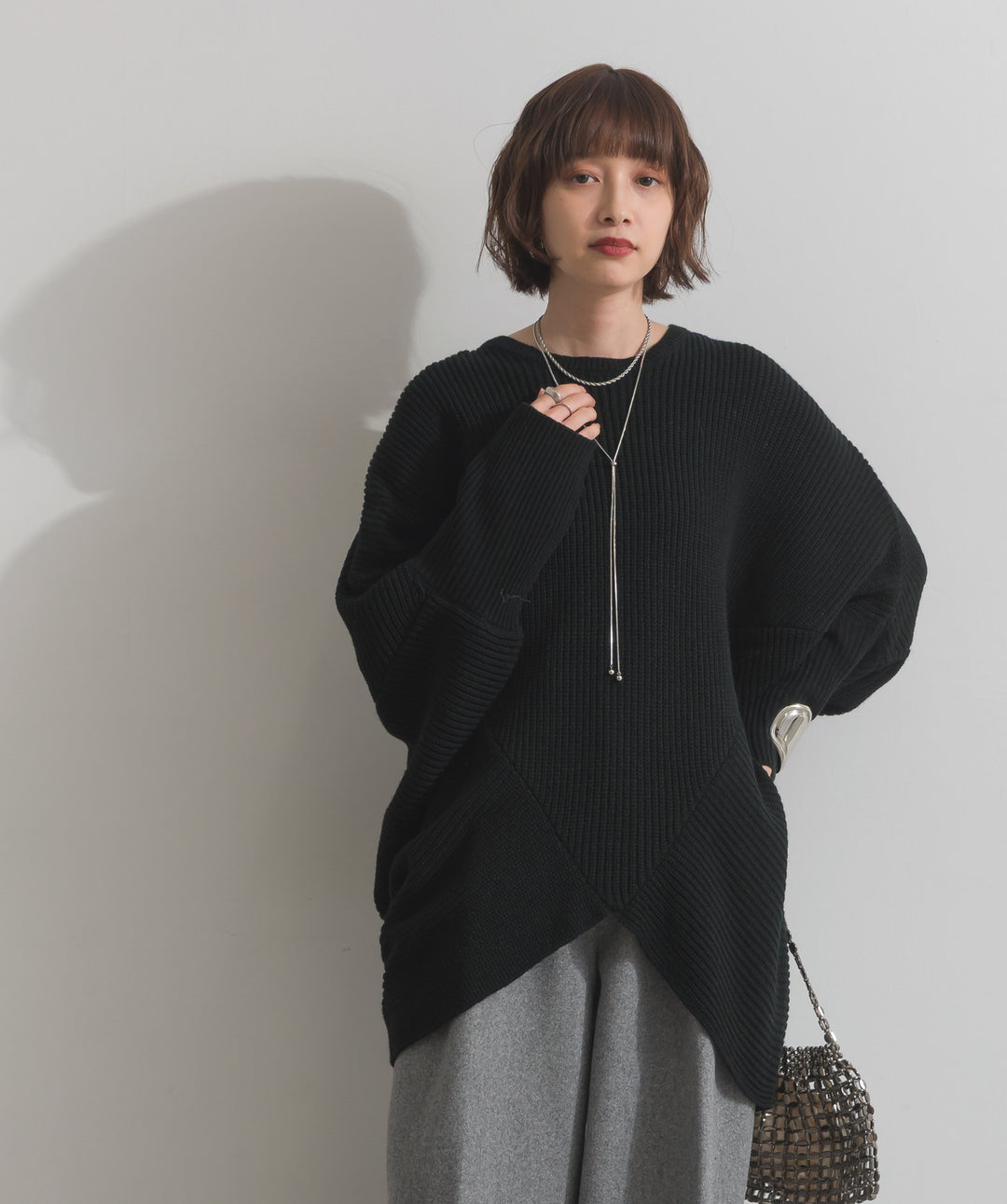ルーズドレープドルマンニットプルオーバー