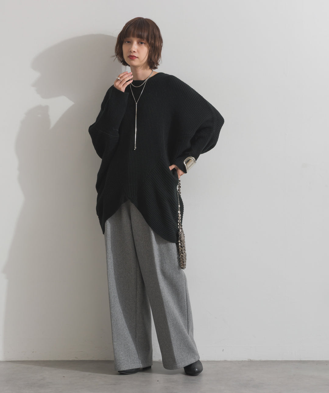 ルーズドレープドルマンニットプルオーバー