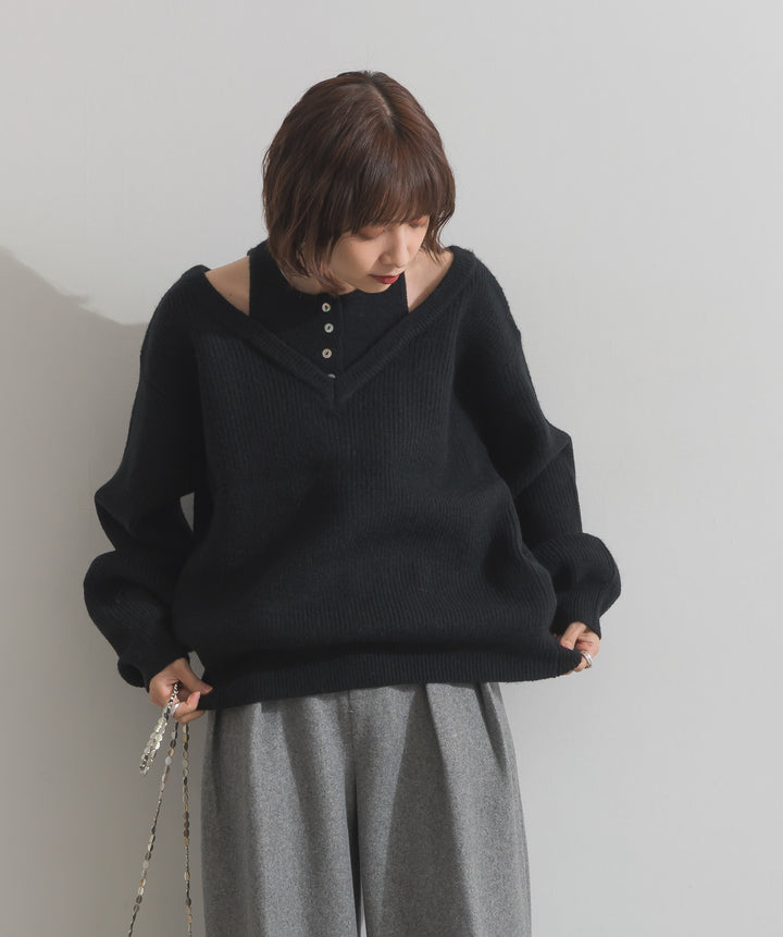 タンクレイヤード風肩開きプルオーバー