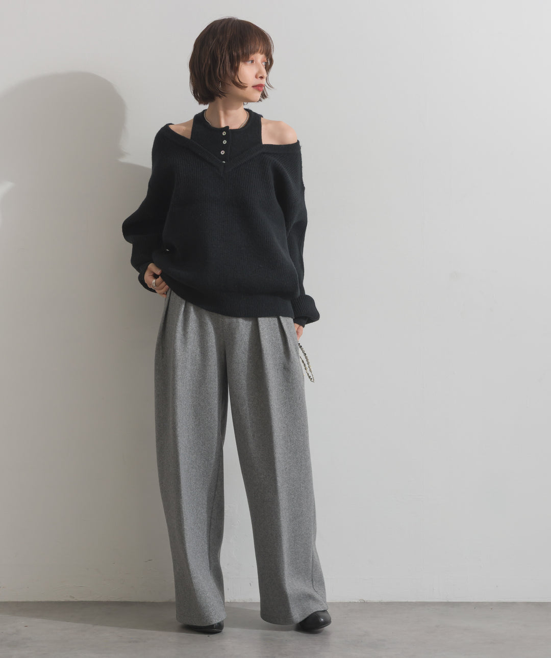 タンクレイヤード風肩開きプルオーバー