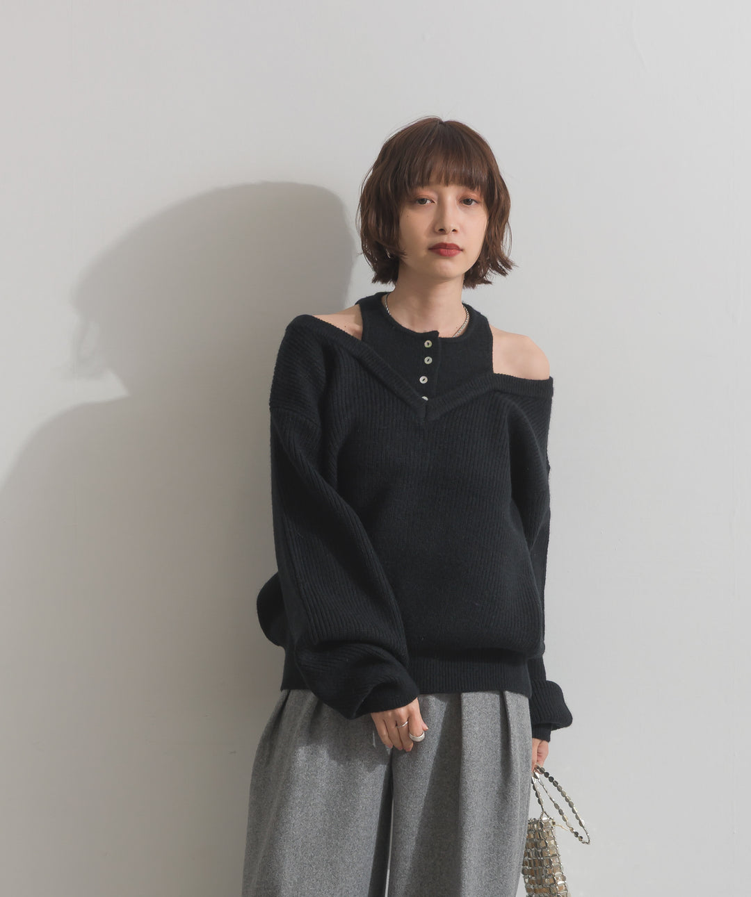 タンクレイヤード風肩開きプルオーバー