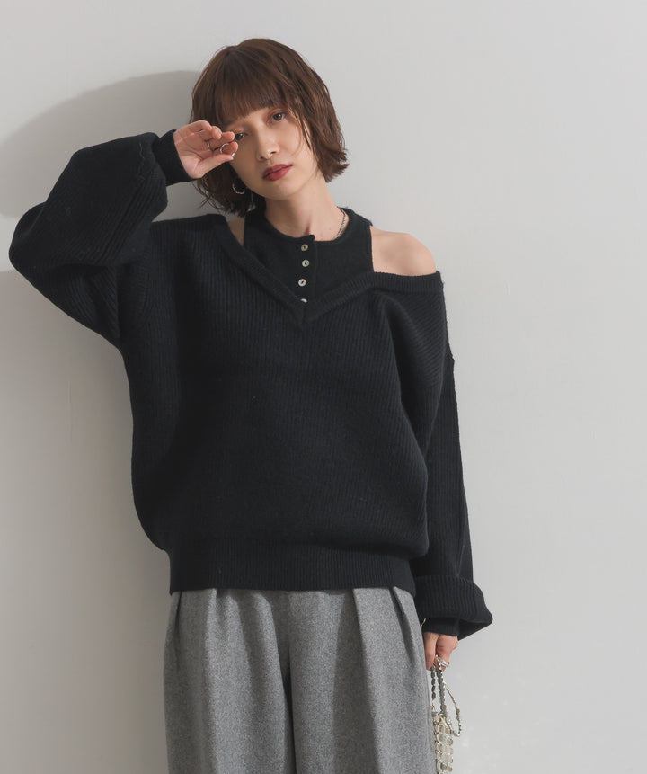 タンクレイヤード風肩開きプルオーバー