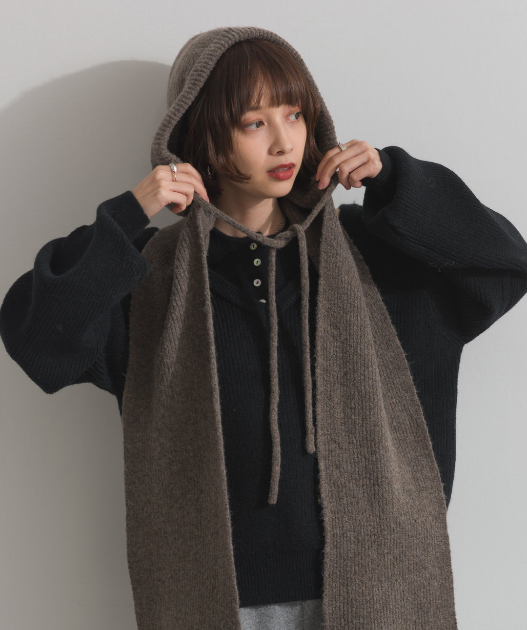 フード付きニットマフラー