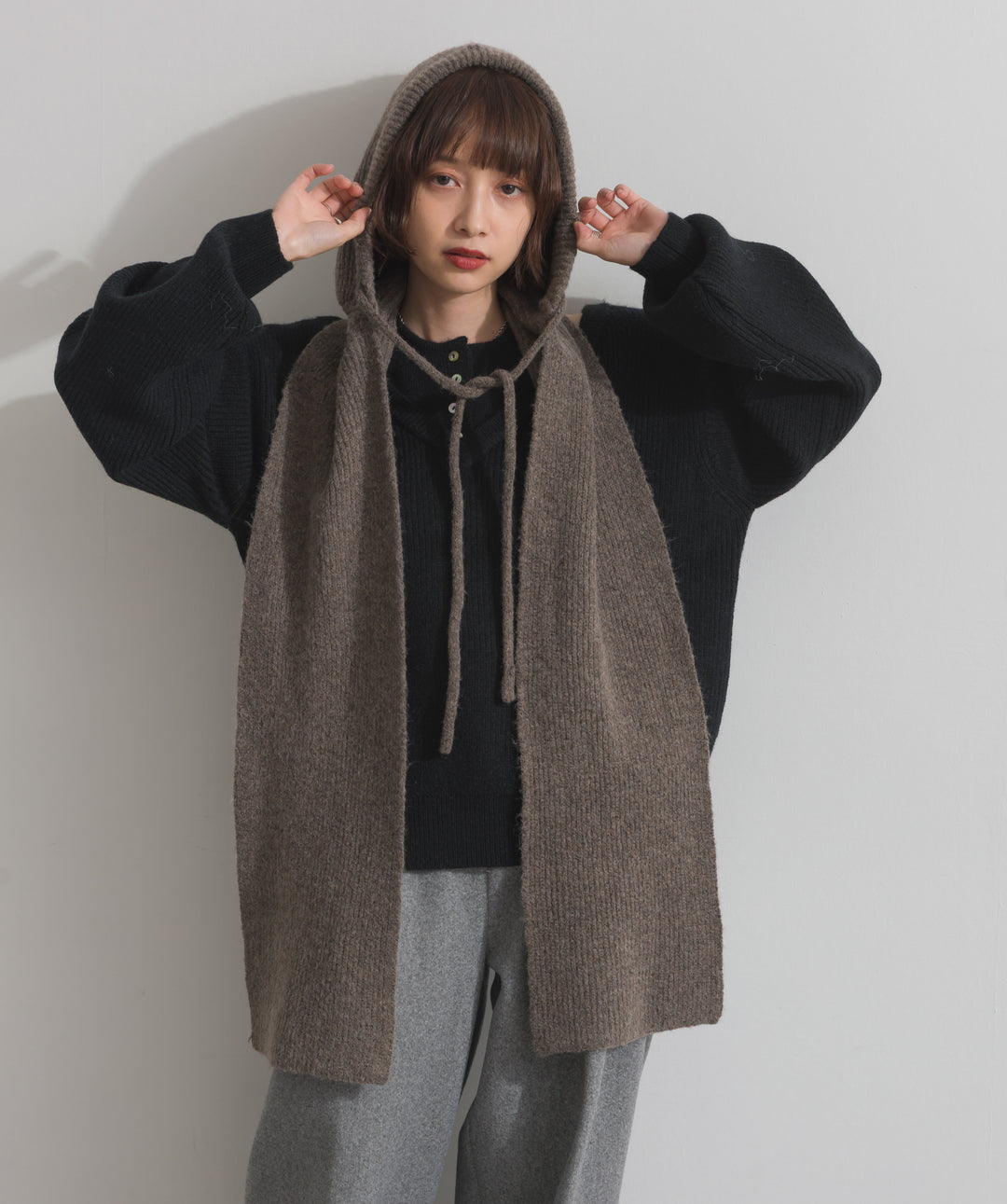 フード付きニットマフラー