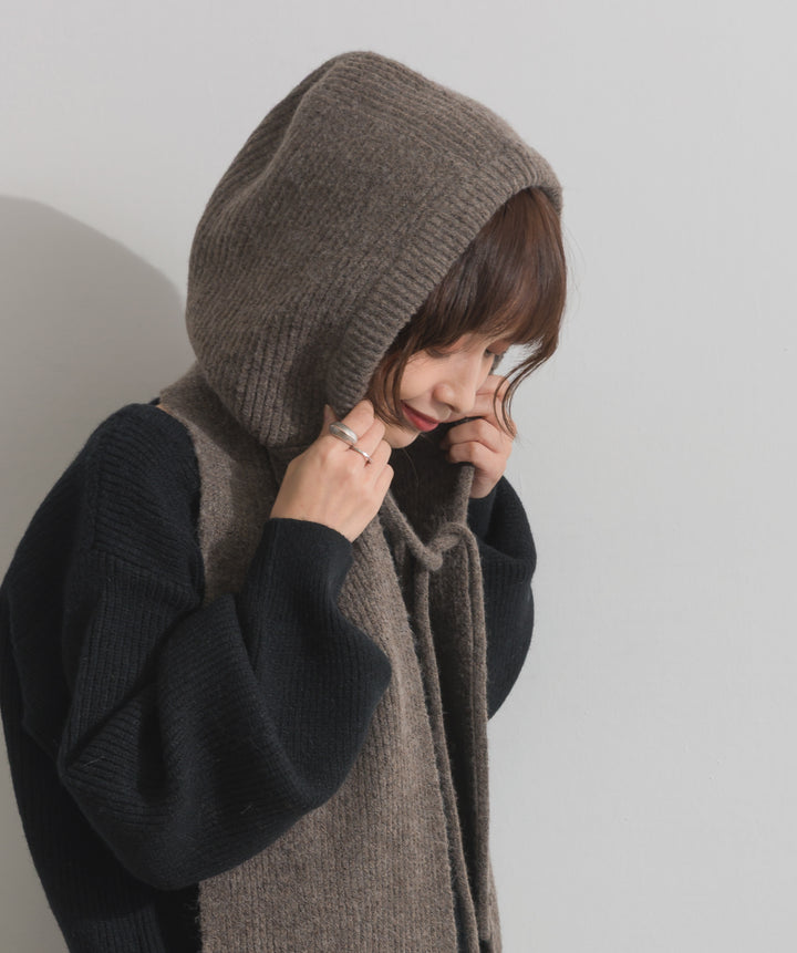 フード付きニットマフラー