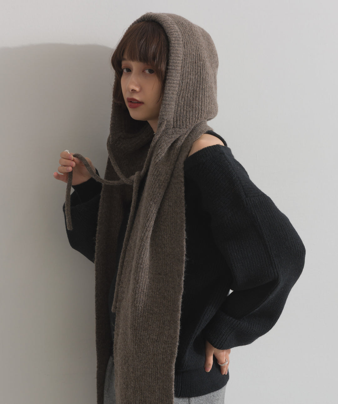 フード付きニットマフラー