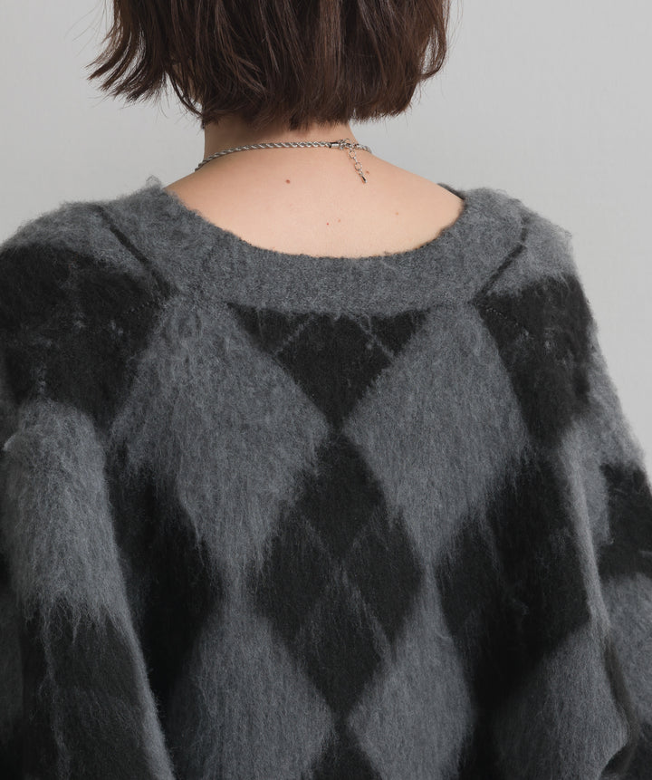 シャギーアーガイルVネックカーディガン