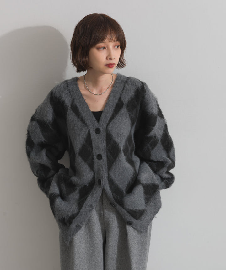 シャギーアーガイルVネックカーディガン