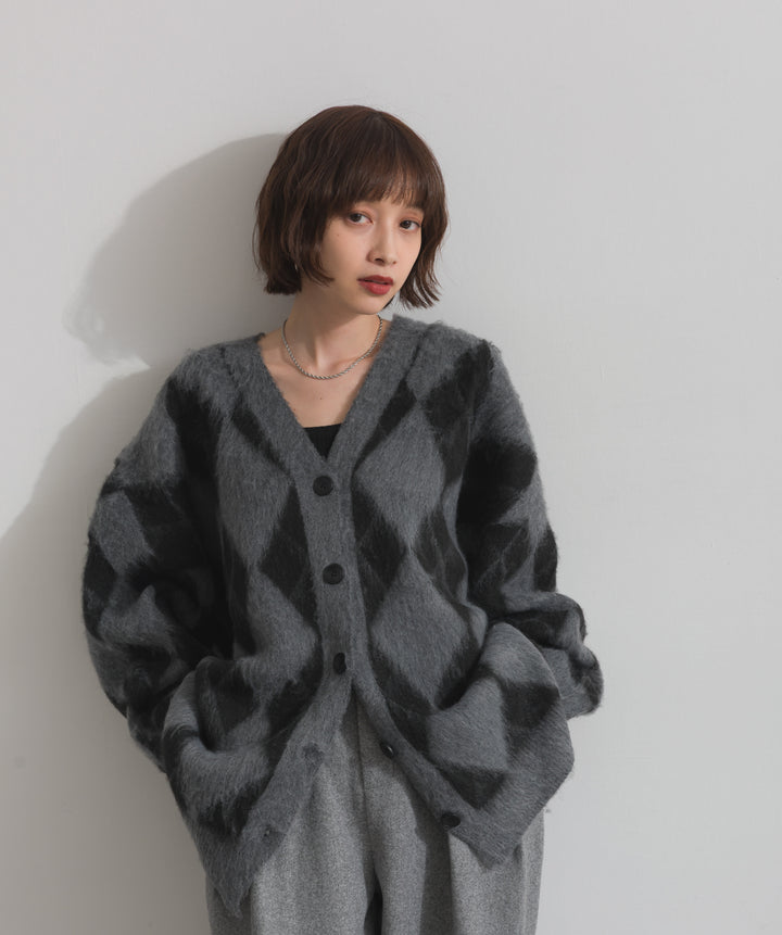 シャギーアーガイルVネックカーディガン