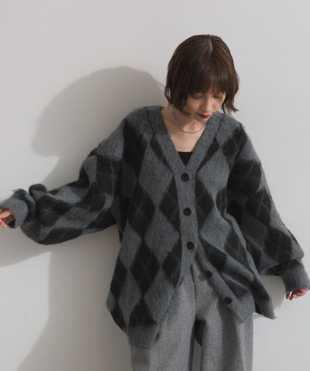 シャギーアーガイルVネックカーディガン