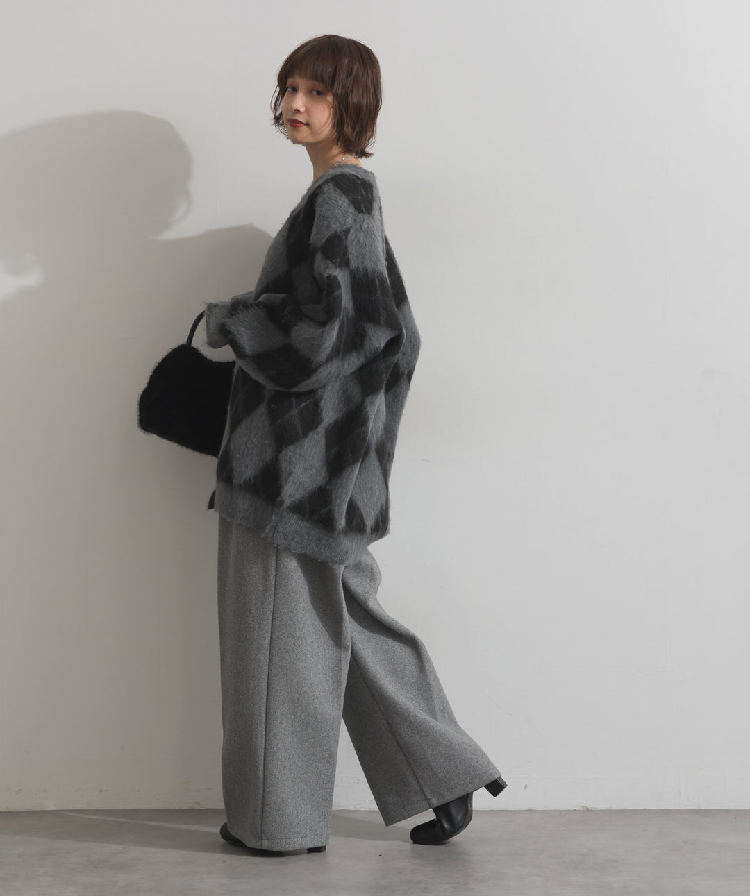 シャギーアーガイルVネックカーディガン