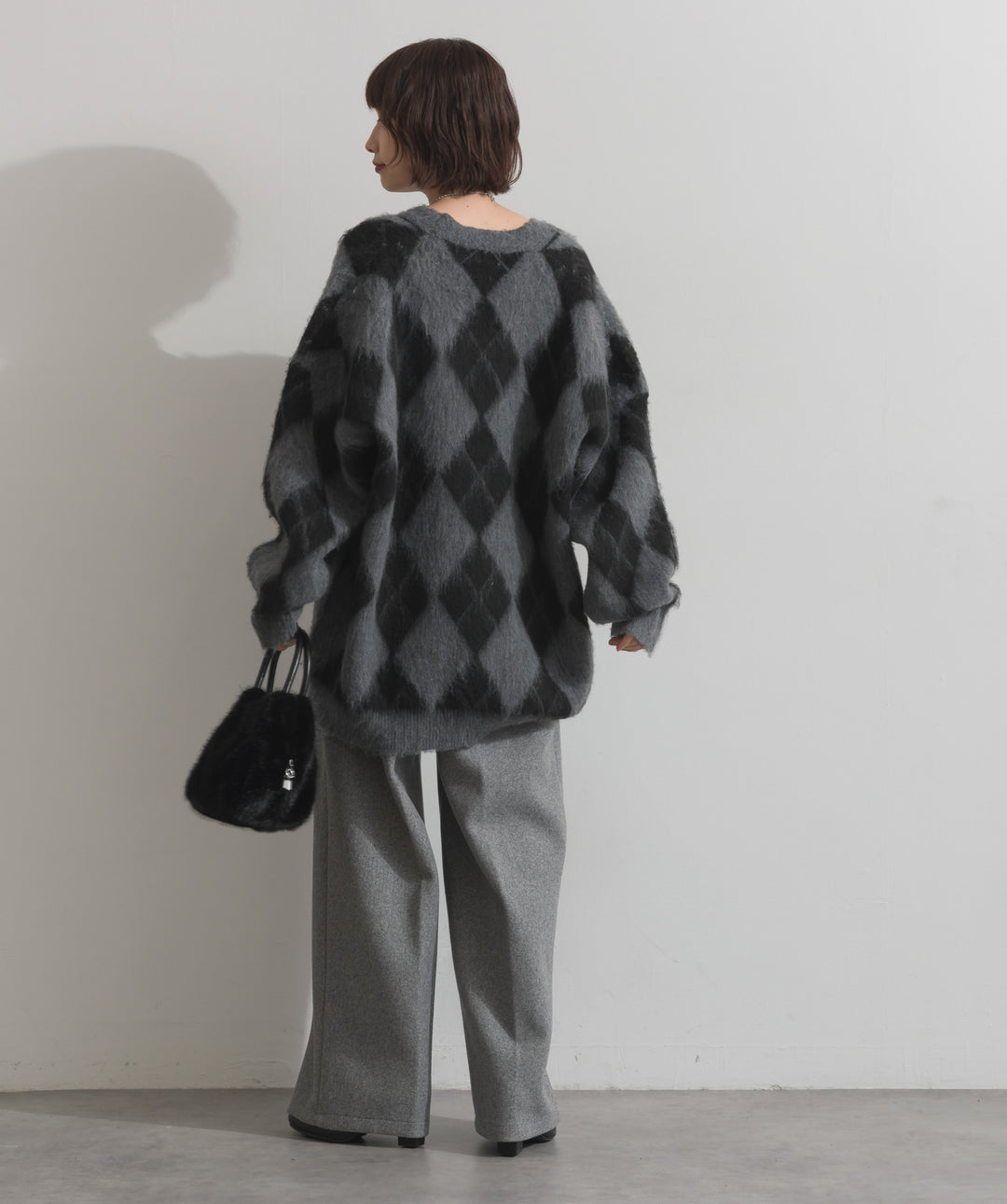 シャギーアーガイルVネックカーディガン