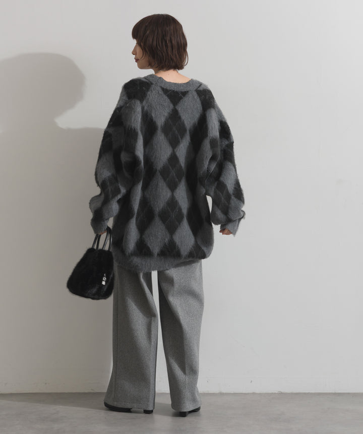 シャギーアーガイルVネックカーディガン