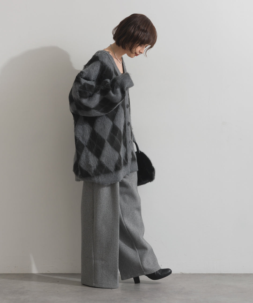 シャギーアーガイルVネックカーディガン