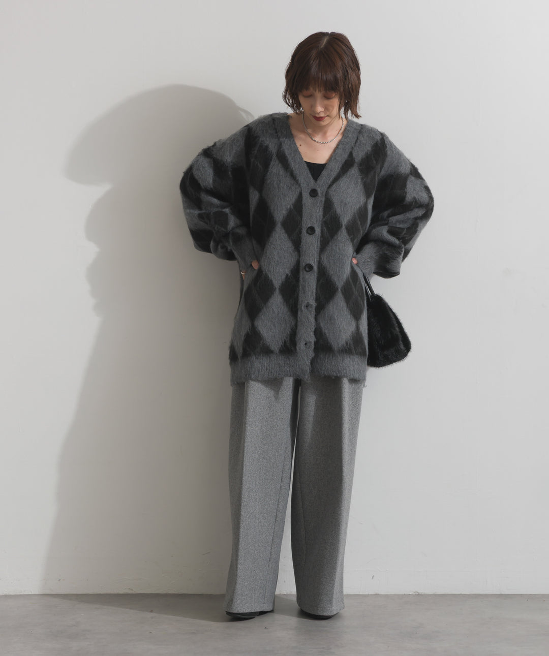 シャギーアーガイルVネックカーディガン