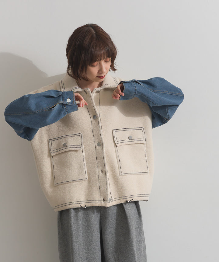 配色ステッチニットジャケットカーディガン