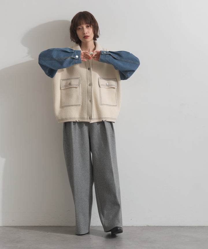 配色ステッチニットジャケットカーディガン