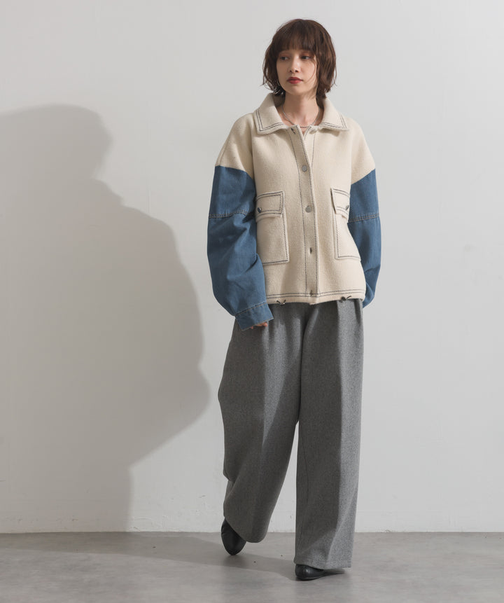 配色ステッチニットジャケットカーディガン