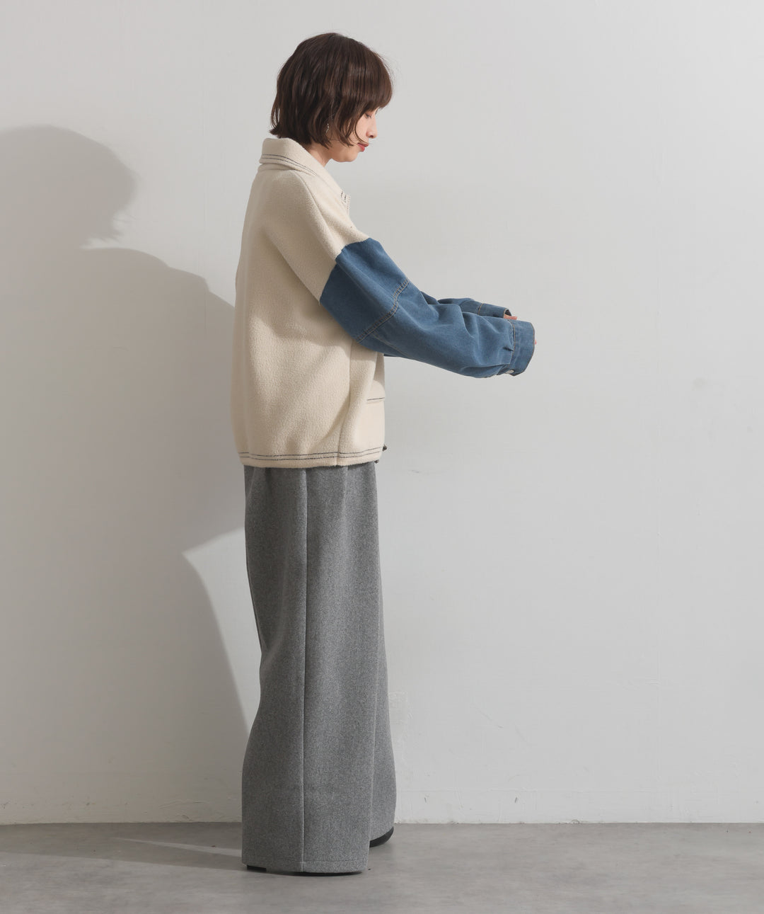 配色ステッチニットジャケットカーディガン