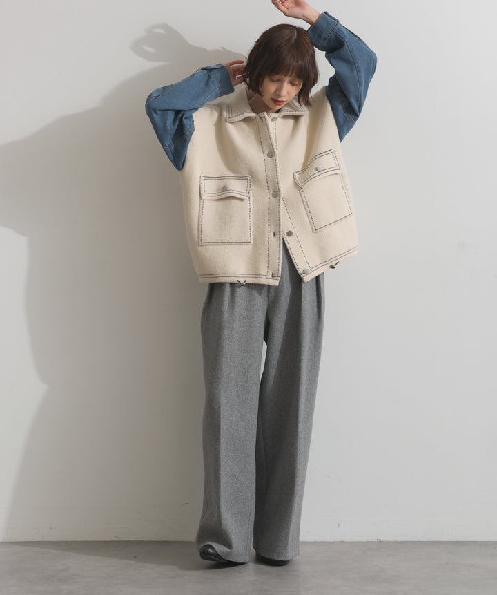 配色ステッチニットジャケットカーディガン
