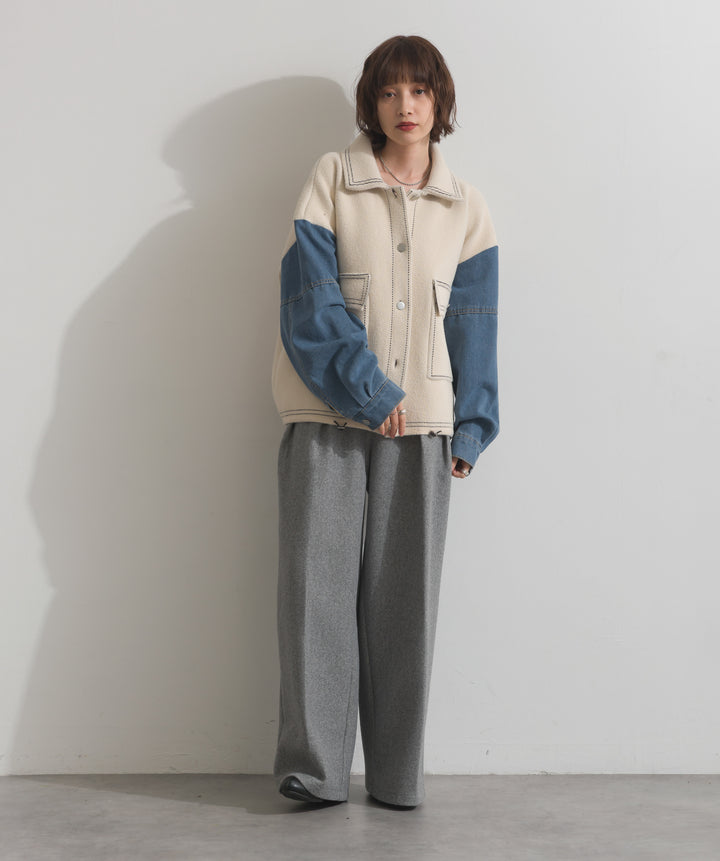 配色ステッチニットジャケットカーディガン