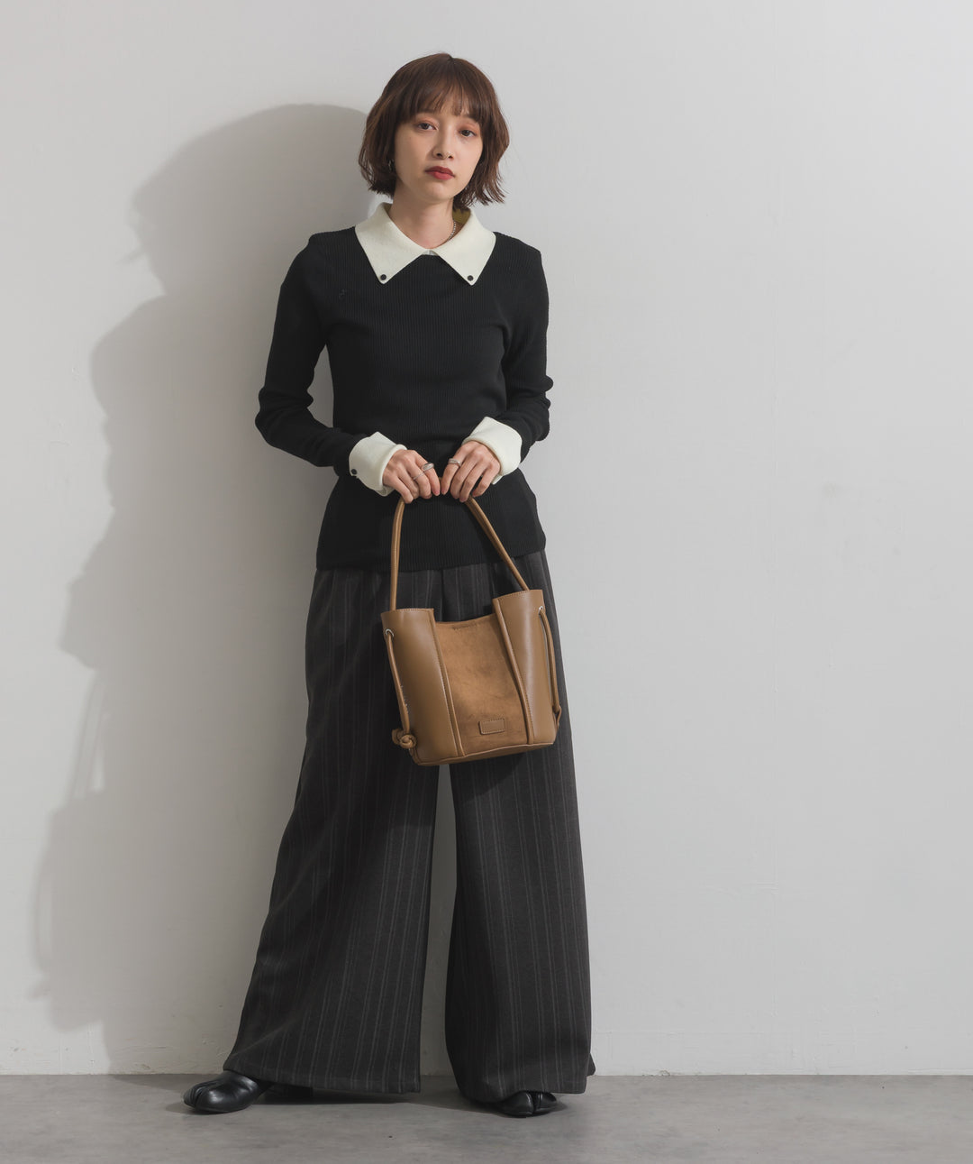 配色襟リブニットプルオーバー