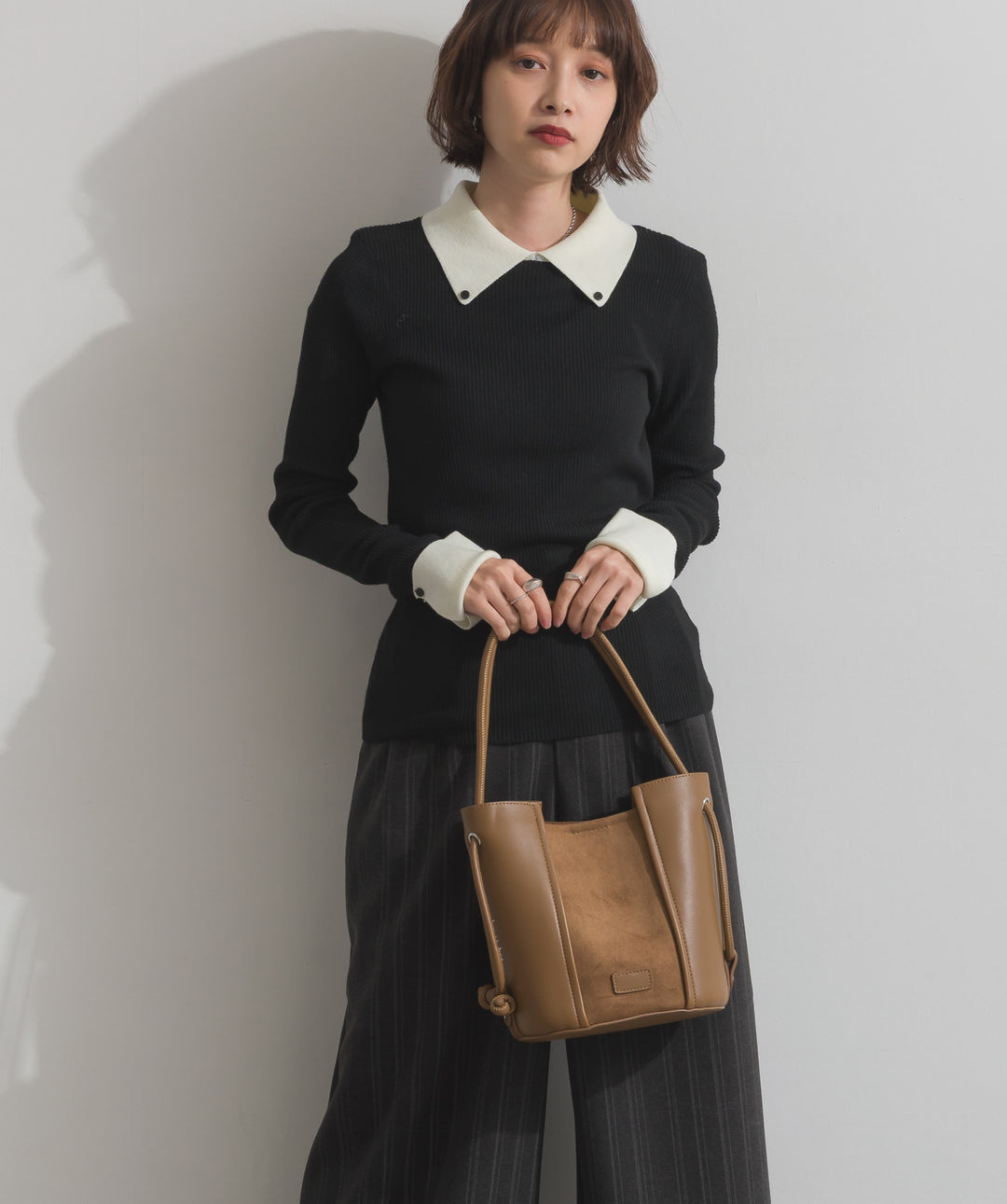 異素材コンビバケツショルダーバッグ