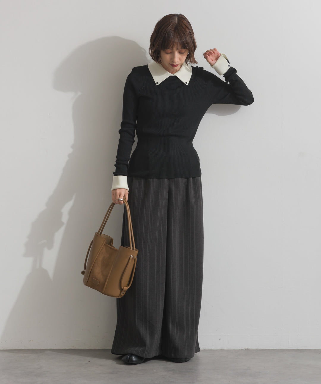 配色襟リブニットプルオーバー