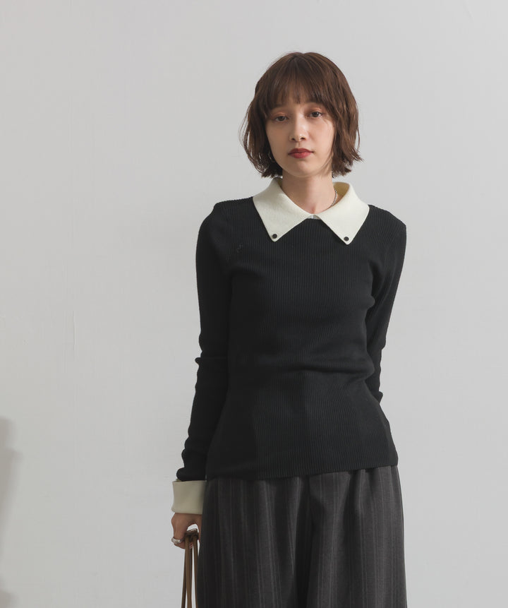 配色襟リブニットプルオーバー