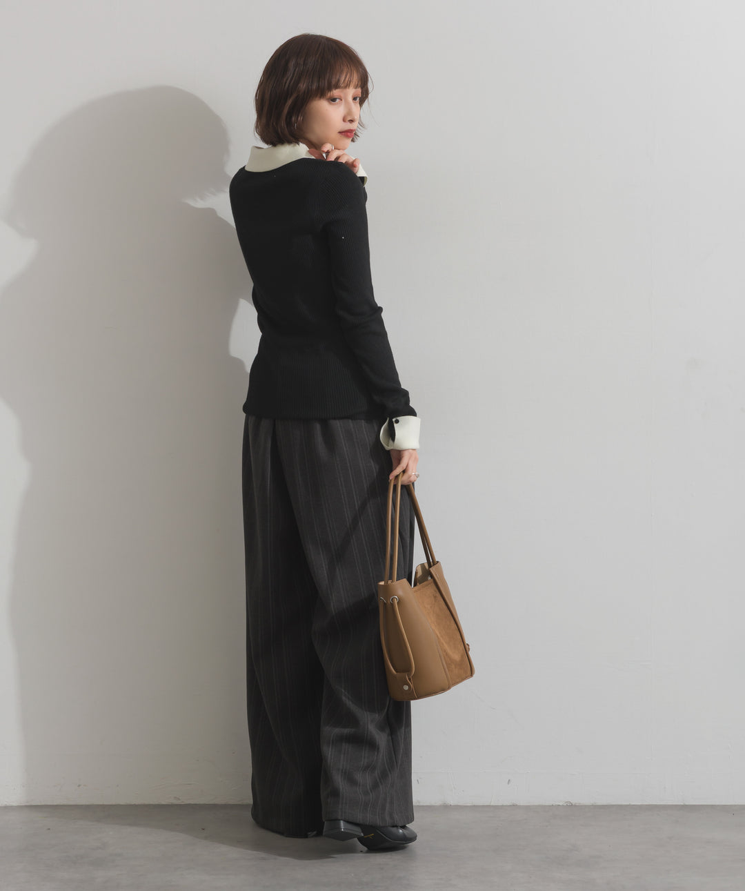 配色襟リブニットプルオーバー