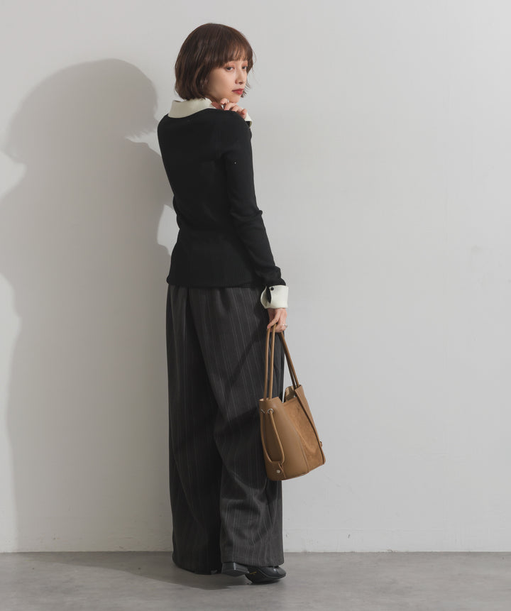 配色襟リブニットプルオーバー