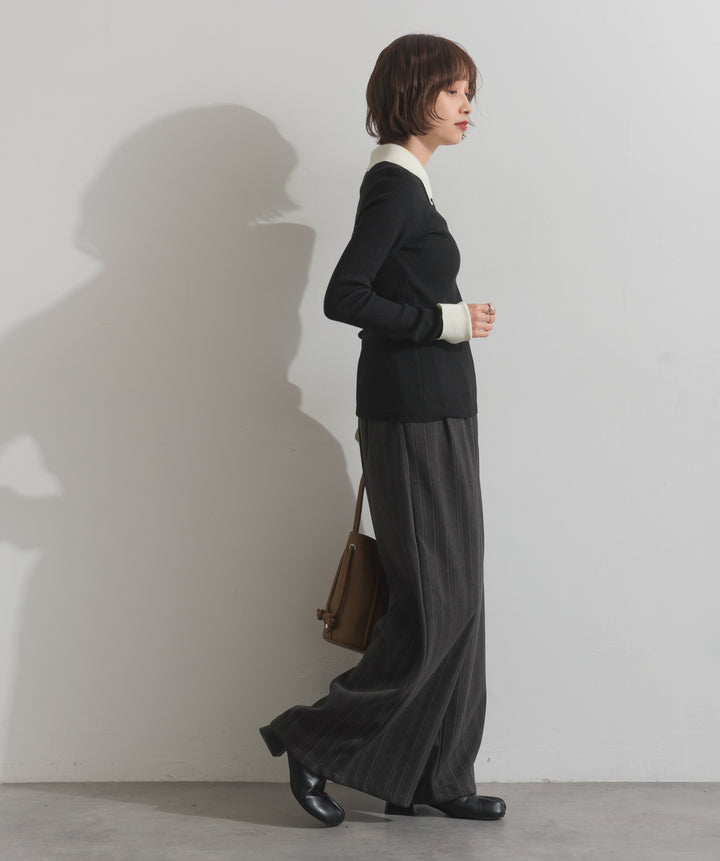 配色襟リブニットプルオーバー