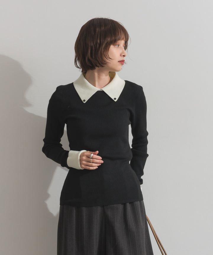 配色襟リブニットプルオーバー