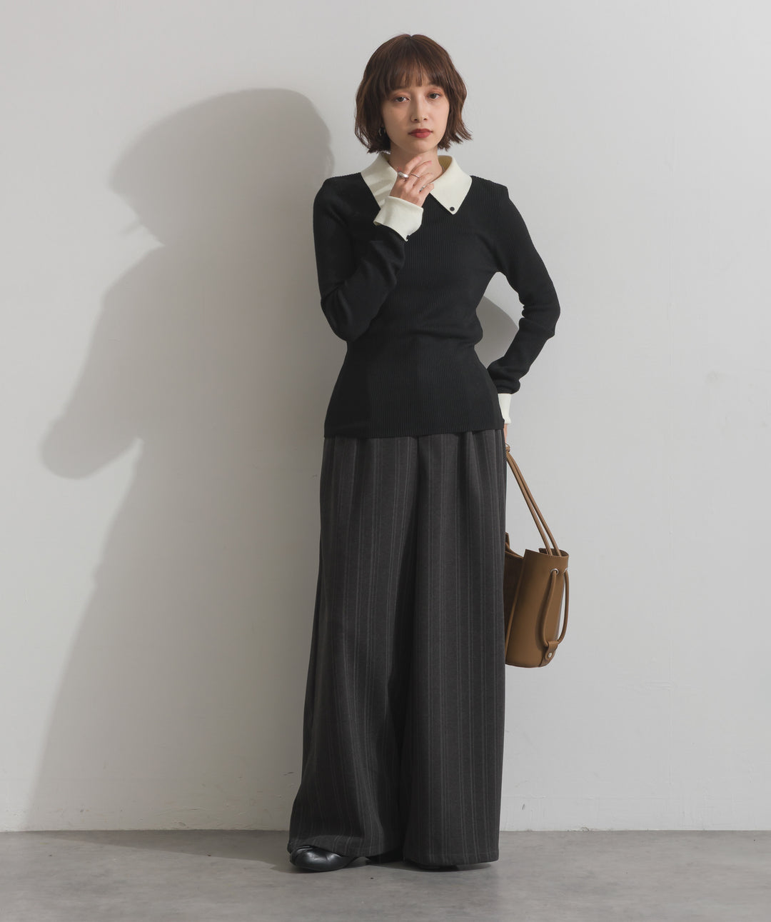 配色襟リブニットプルオーバー