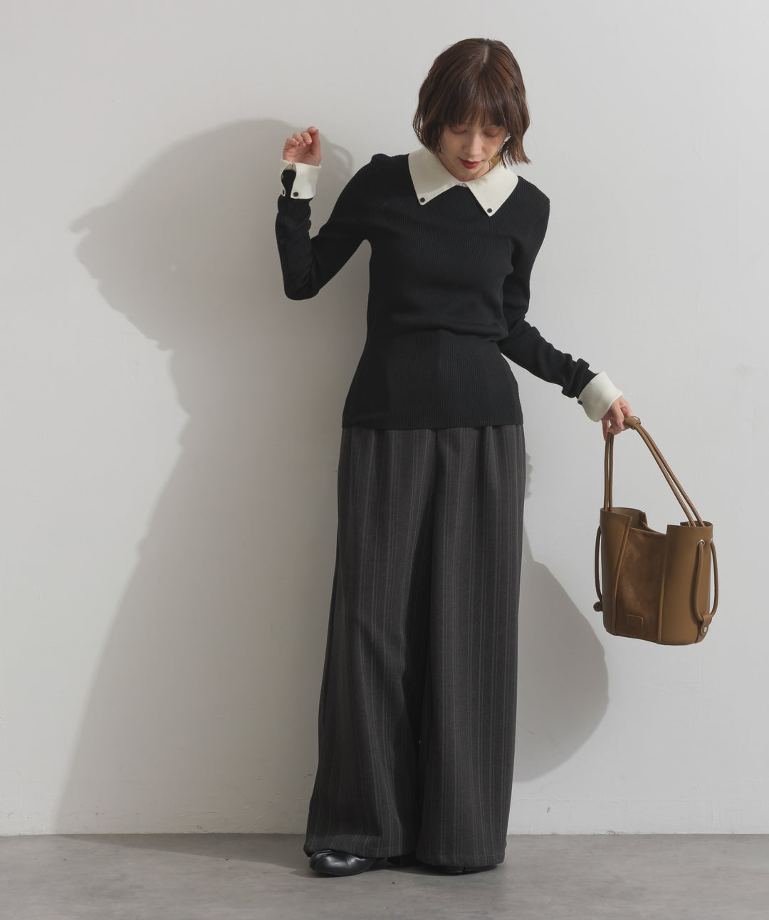 配色襟リブニットプルオーバー